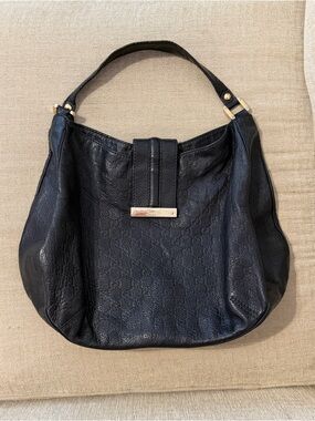 Gucci Black Leather Large Hobo bag with Gold Hardware